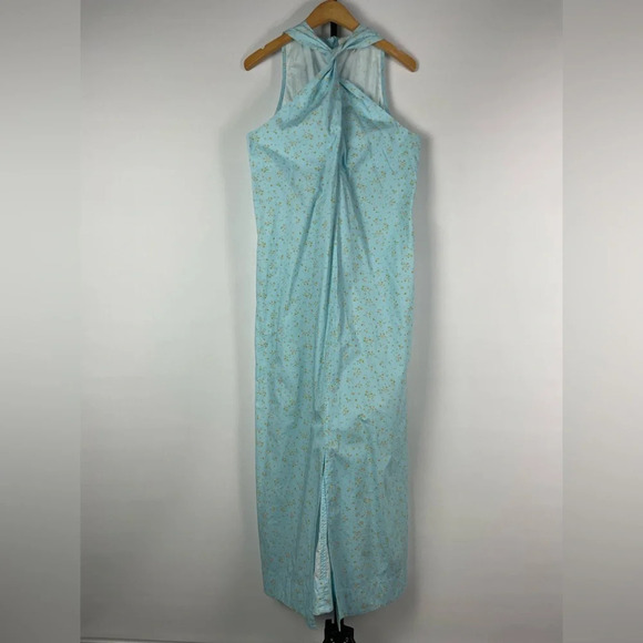 Ganni Blue Floral‎ Printed Cotton Poplin Sleeveless Twist-Front Midi Dress - Picture 3 of 15